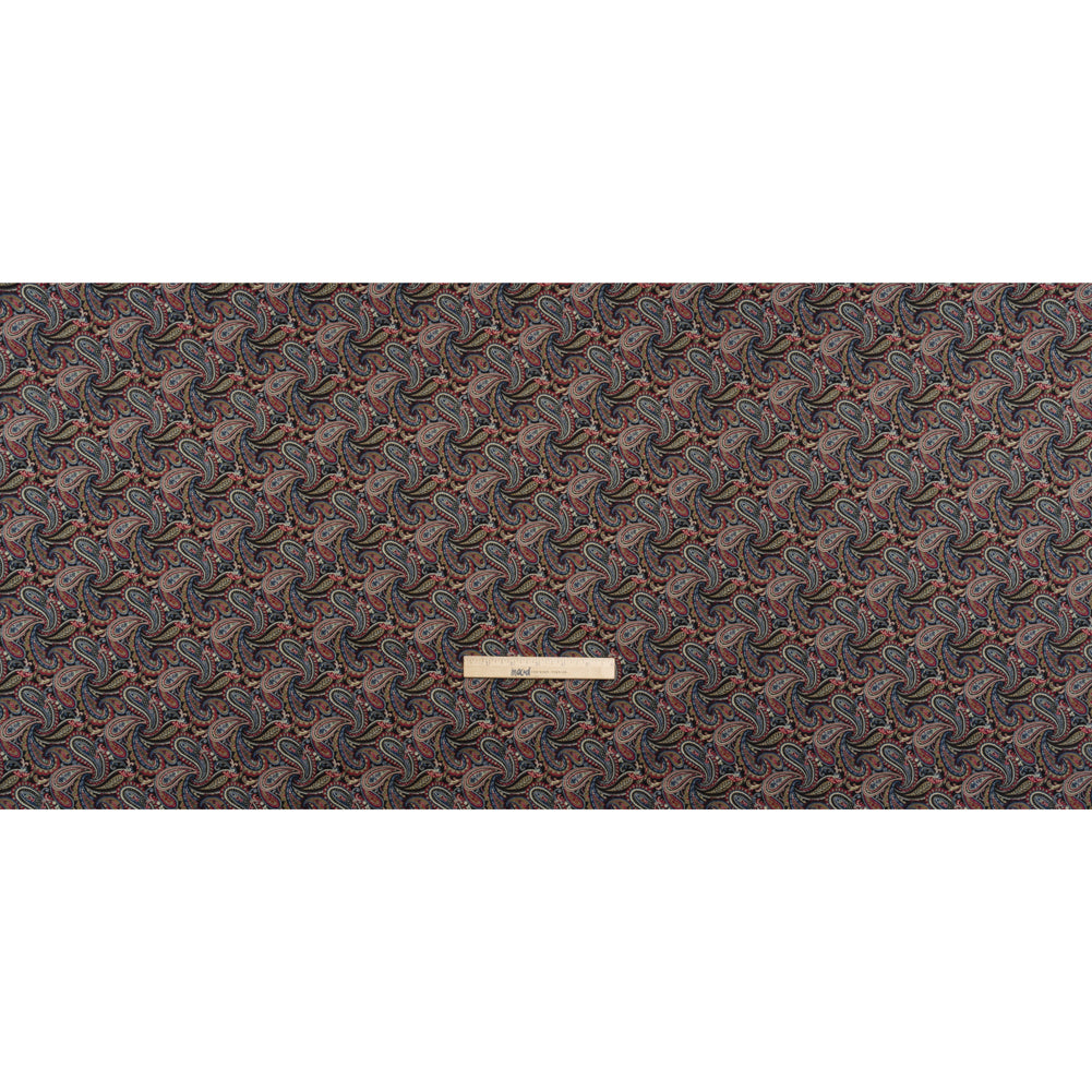 Cotton Poplin - Black, Red and Blue Paisley - Designer Deadstock Made in Japan