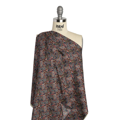 Cotton Poplin - Black, Red and Blue Paisley - Designer Deadstock Made in Japan