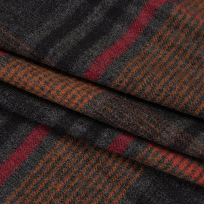 Cotton Twill Flannel - Charcoal, Burnt Orange and Red Plaid - Deadstock