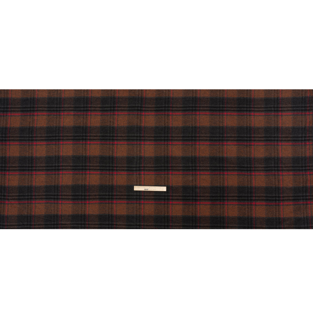 Cotton Twill Flannel - Charcoal, Burnt Orange and Red Plaid - Deadstock