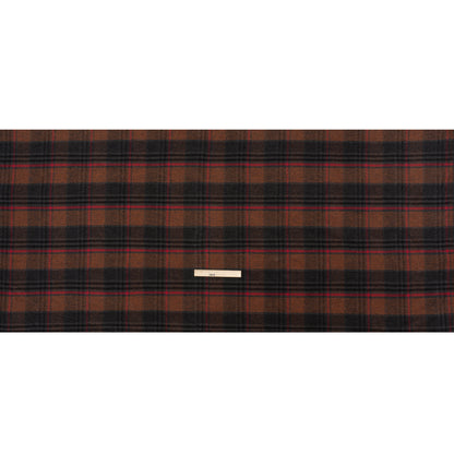 Cotton Twill Flannel - Charcoal, Burnt Orange and Red Plaid - Deadstock