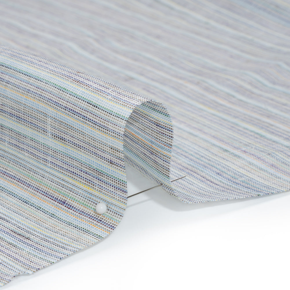 Medium Weight Linen Woven - Pastel Blue and Multicolor Stripes Detail