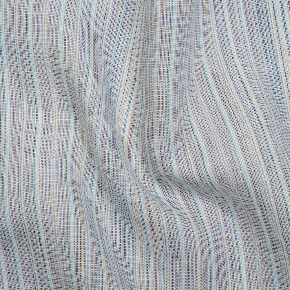 Medium Weight Linen Woven - Pastel Blue and Multicolor Stripes