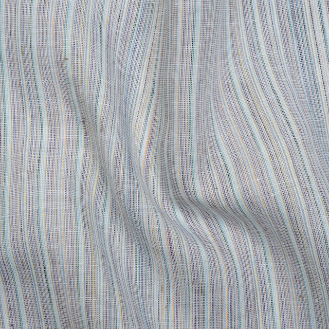 Medium Weight Linen Woven - Pastel Blue and Multicolor Stripes