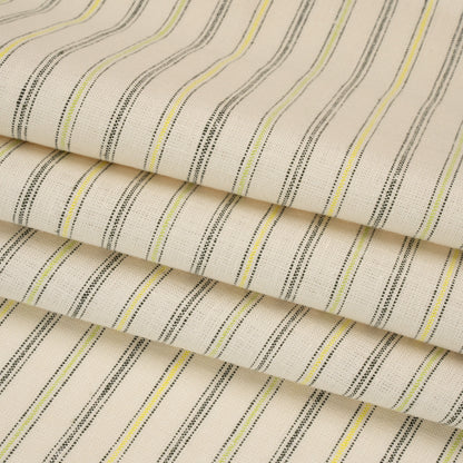 Medium Weight Linen Woven - Cream, Green and Yellow Ticking Stripes Folded
