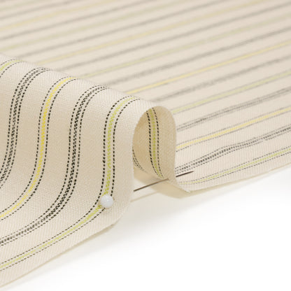 Medium Weight Linen Woven - Cream, Green and Yellow Ticking Stripes Detail