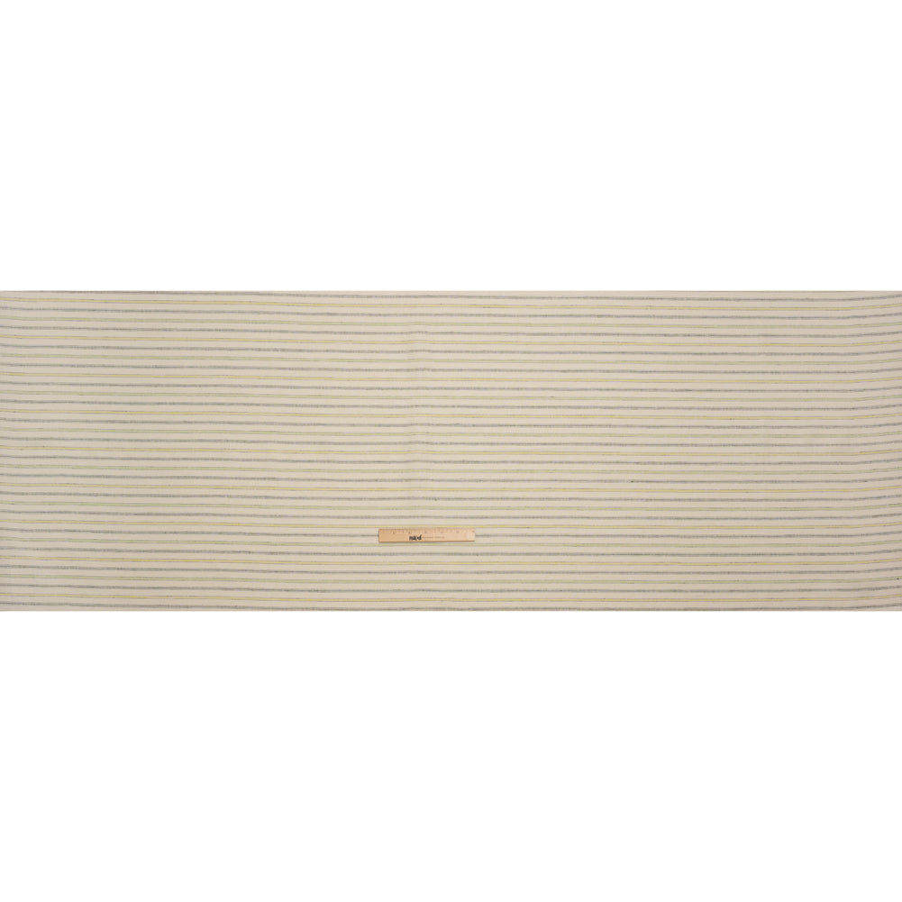 Medium Weight Linen Woven - Cream, Green and Yellow Ticking Stripes Full