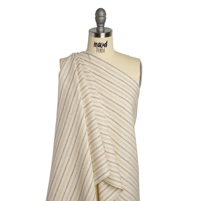 Medium Weight Linen Woven - Cream, Green and Yellow Ticking Stripes Drape
