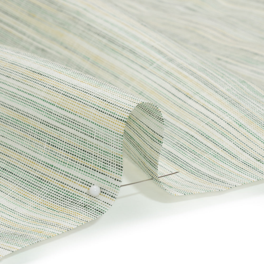 Medium Weight Linen Woven - Kelly and Olive Green Striations Detail