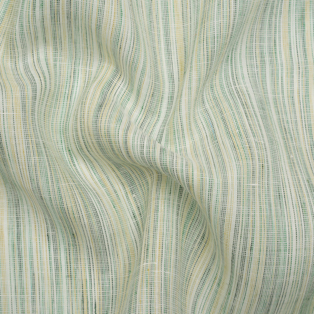 Medium Weight Linen Woven - Kelly and Olive Green Striations