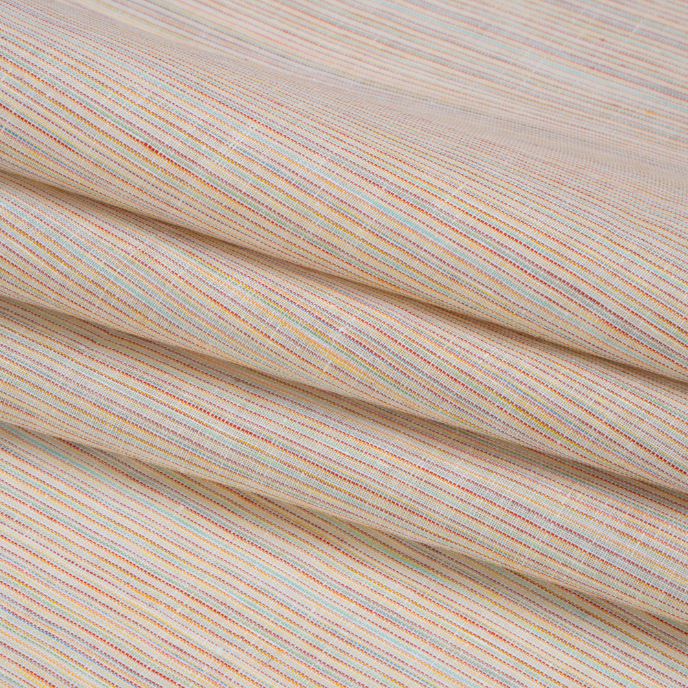 Medium Weight Linen Woven - White and Rainbow Striations Folded
