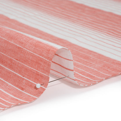 Medium Weight Linen Woven - Coral Pink and White Gradient Stripes Detail