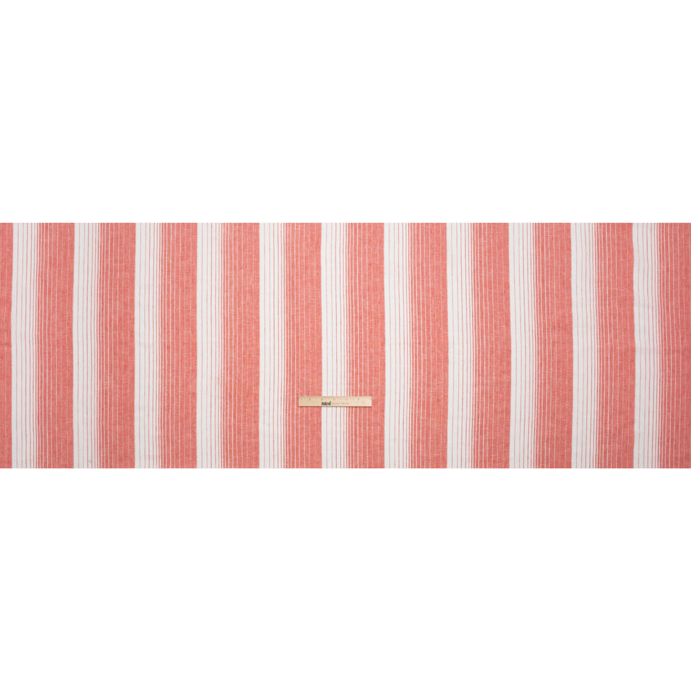 Medium Weight Linen Woven - Coral Pink and White Gradient Stripes Full