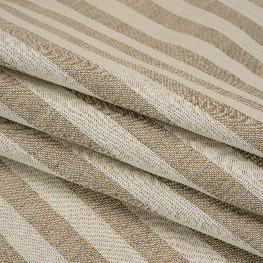 Heavy Linen Twill - Cream and Beige Awning Stripes Folded