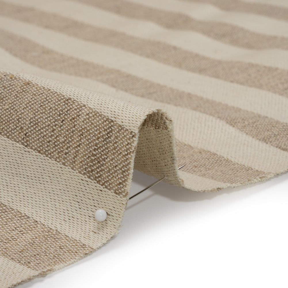 Heavy Linen Twill - Cream and Beige Awning Stripes Detail