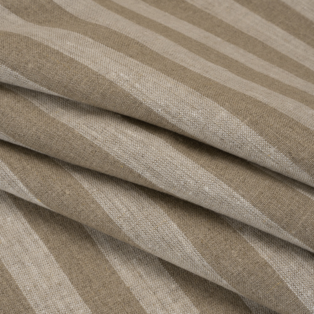 Medium Weight Linen Woven - White and Dark Beige Awning Stripes Folded