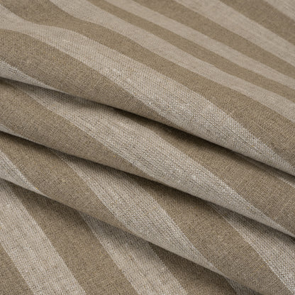 Medium Weight Linen Woven - White and Dark Beige Awning Stripes Folded
