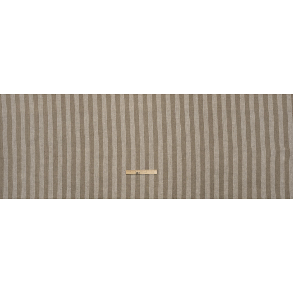 Medium Weight Linen Woven - White and Dark Beige Awning Stripes Full