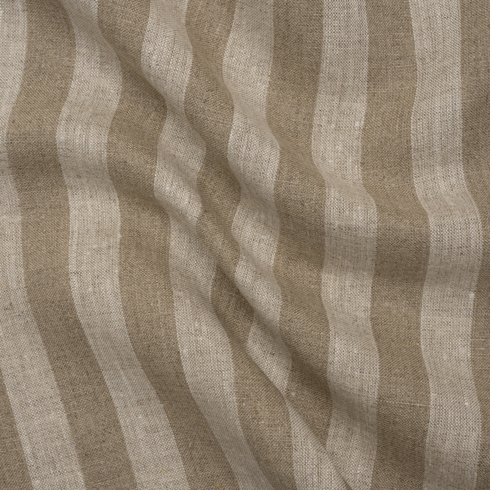Medium Weight Linen Woven - White and Dark Beige Awning Stripes