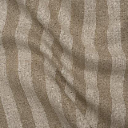 Medium Weight Linen Woven - White and Dark Beige Awning Stripes