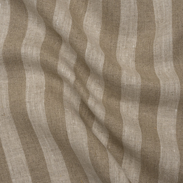 Medium Weight Linen Woven - White and Dark Beige Awning Stripes