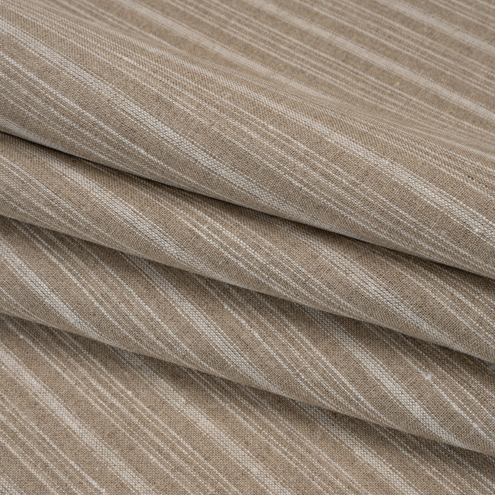 Medium Weight Linen Woven - Taupe and Cream Stripes Folded