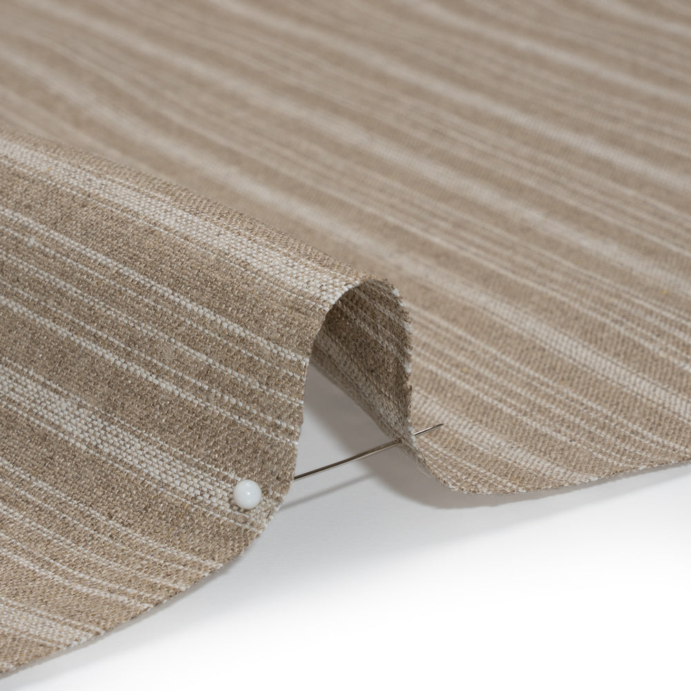Medium Weight Linen Woven - Taupe and Cream Stripes Detail