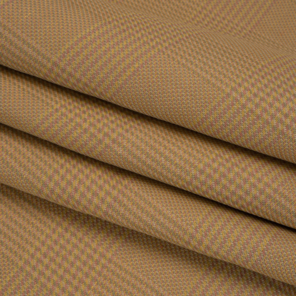 Linen Twill - Pink, Yellow and Olive Green Plaid Folded