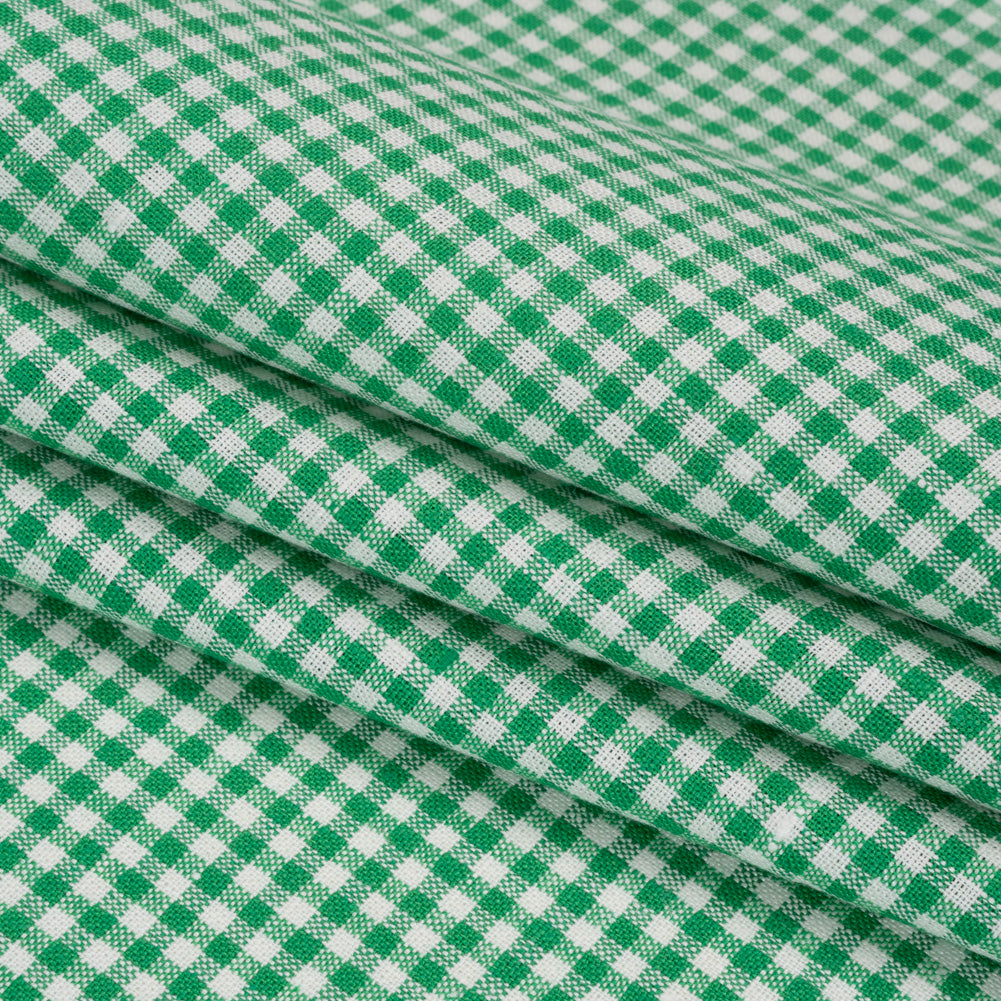Heavyweight Linen Woven - Kelly Green and White Gingham Check Folded