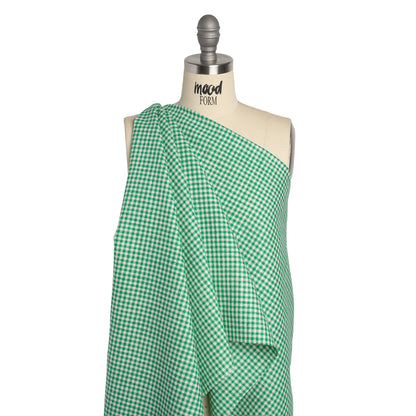 Heavyweight Linen Woven - Kelly Green and White Gingham Check Drape