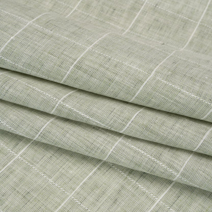Lightweight Linen Woven - Heathered Green and White Windowpane Checks Folded