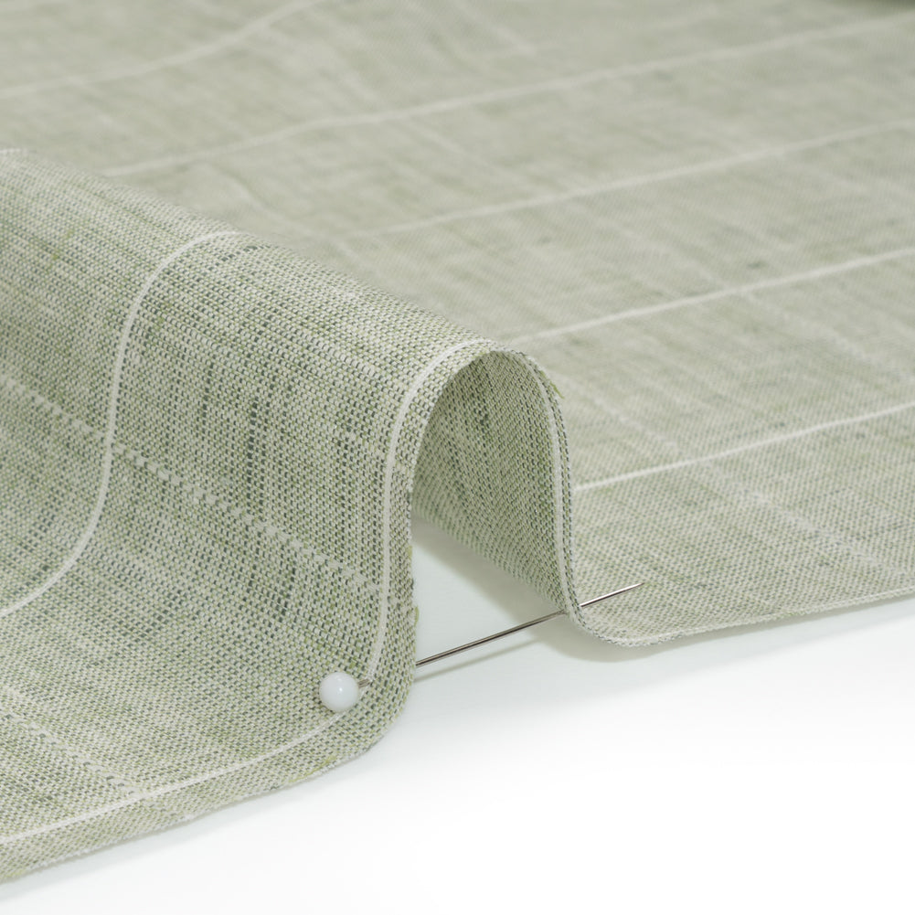 Lightweight Linen Woven - Heathered Green and White Windowpane Checks Detail