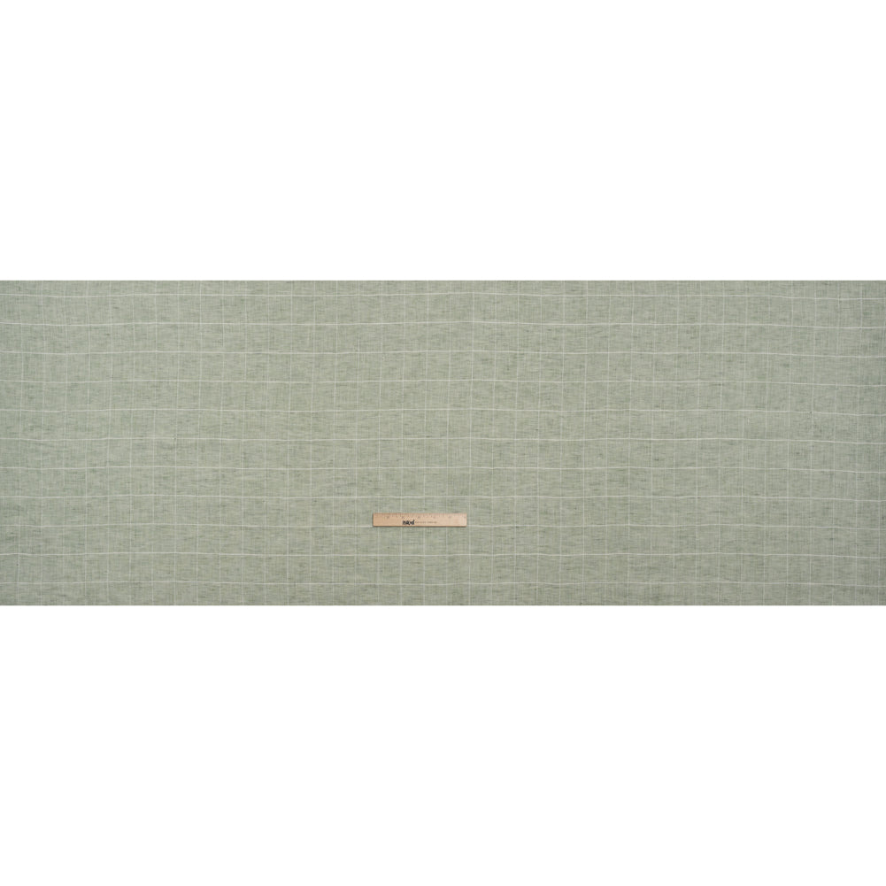 Lightweight Linen Woven - Heathered Green and White Windowpane Checks - Full