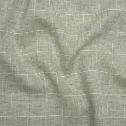 Lightweight Linen Woven - Heathered Green and White Windowpane Checks