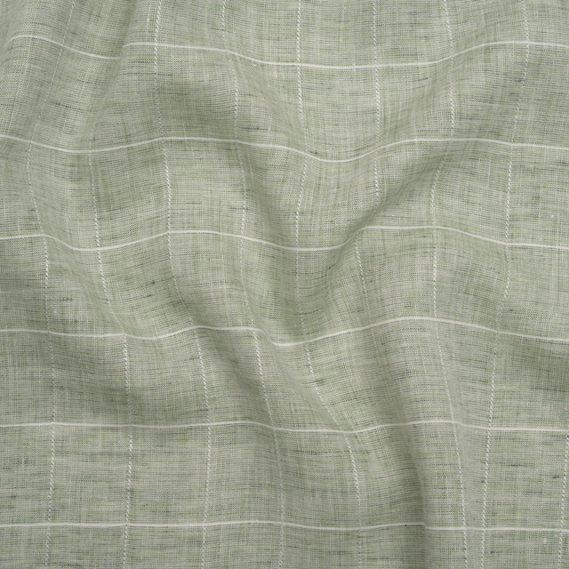 Lightweight Linen Woven - Heathered Green and White Windowpane Checks