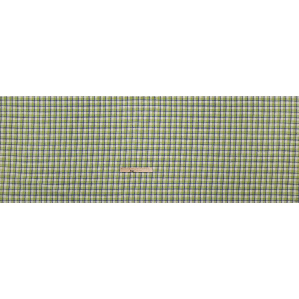 Medium Weight Linen Woven - Lime Green, Blue and Cream Plaid Drape