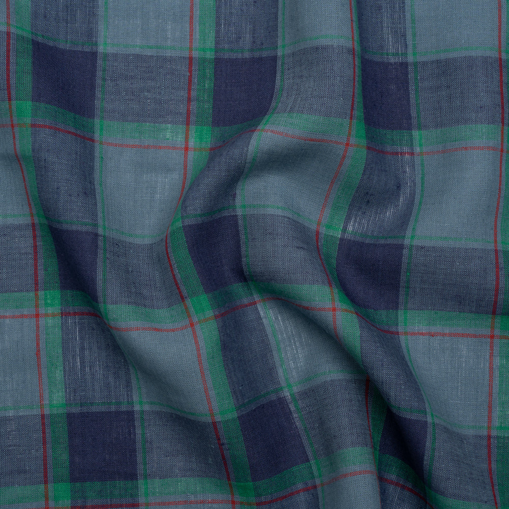Medium Weight Linen Woven - Blue, Green and Red Plaid
