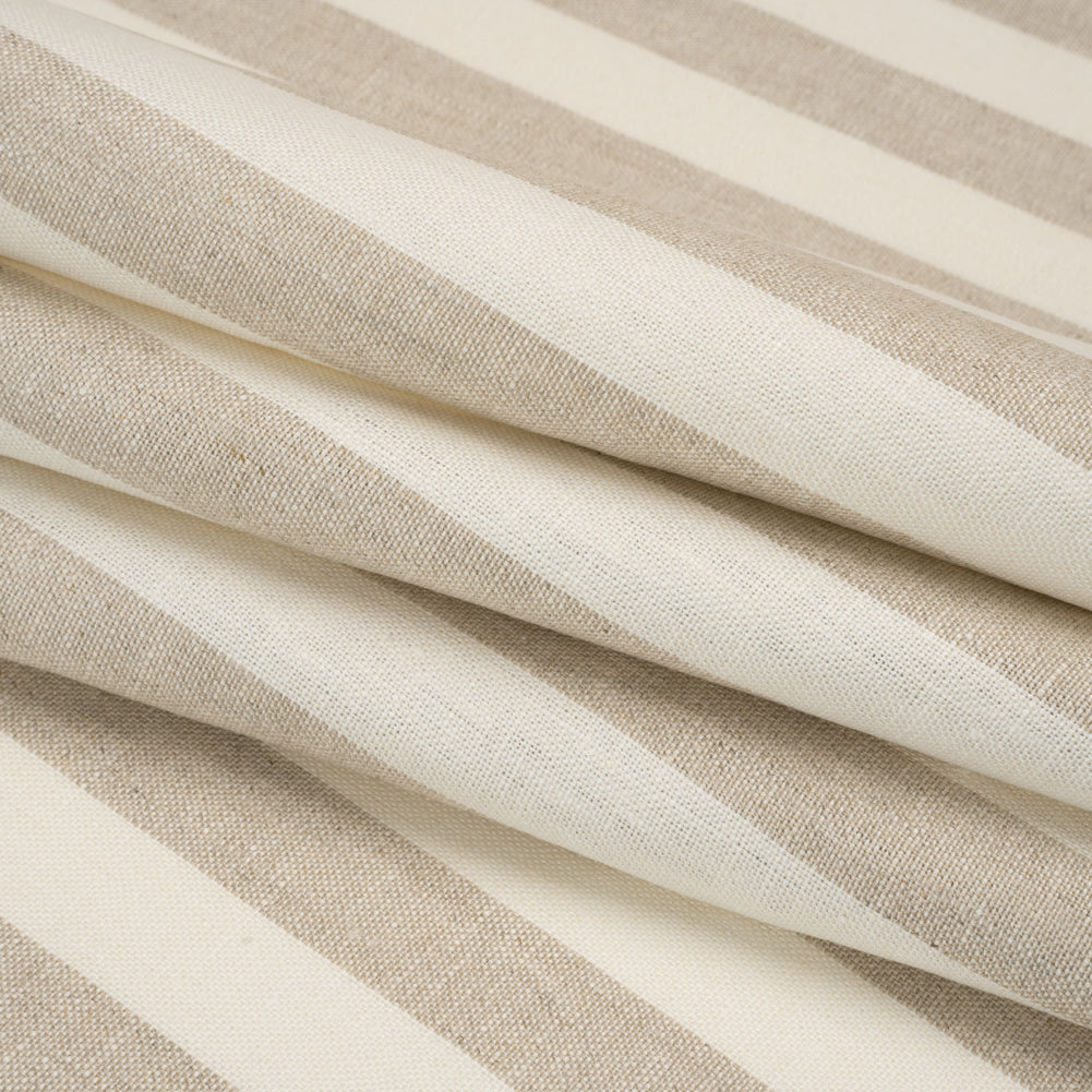 Medium Weight Linen Woven - Natural Beige and Cream Awning Stripes Folded