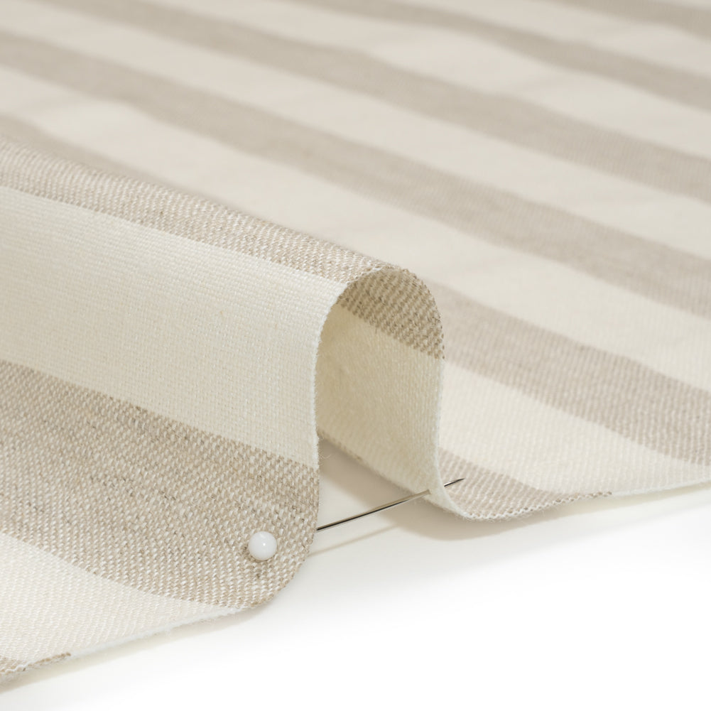 Medium Weight Linen Woven - Natural Beige and Cream Awning Stripes Detail