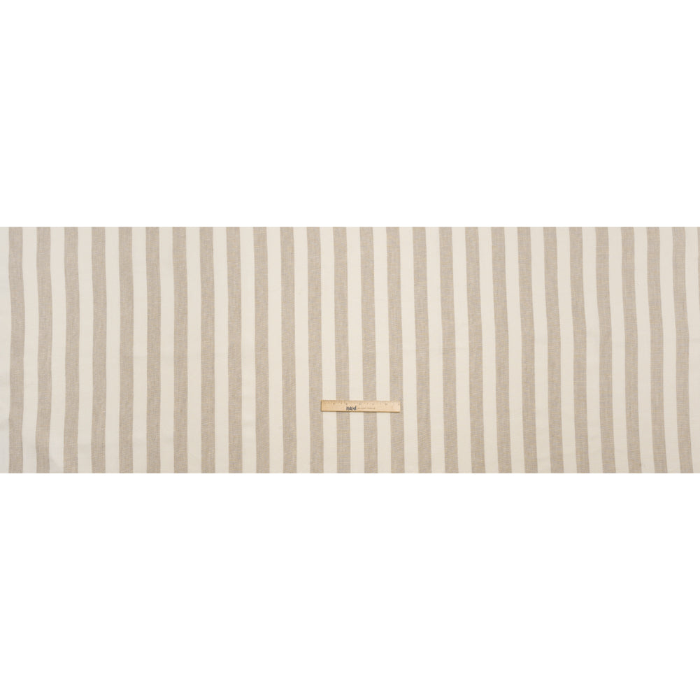 Medium Weight Linen Woven - Natural Beige and Cream Awning Stripes Full
