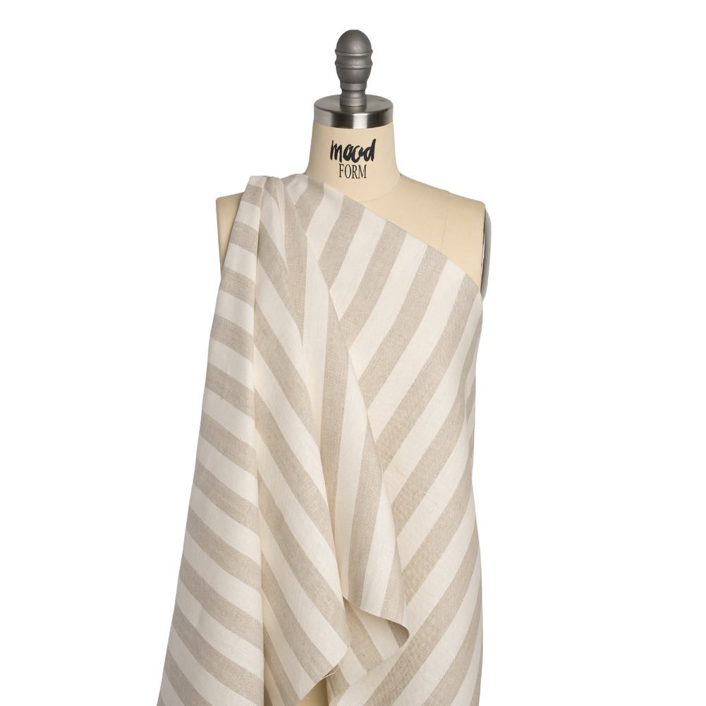 Medium Weight Linen Woven - Natural Beige and Cream Awning Stripes Drape