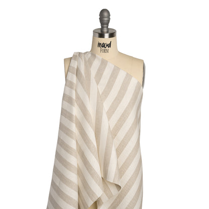 Medium Weight Linen Woven - Natural Beige and Cream Awning Stripes Drape