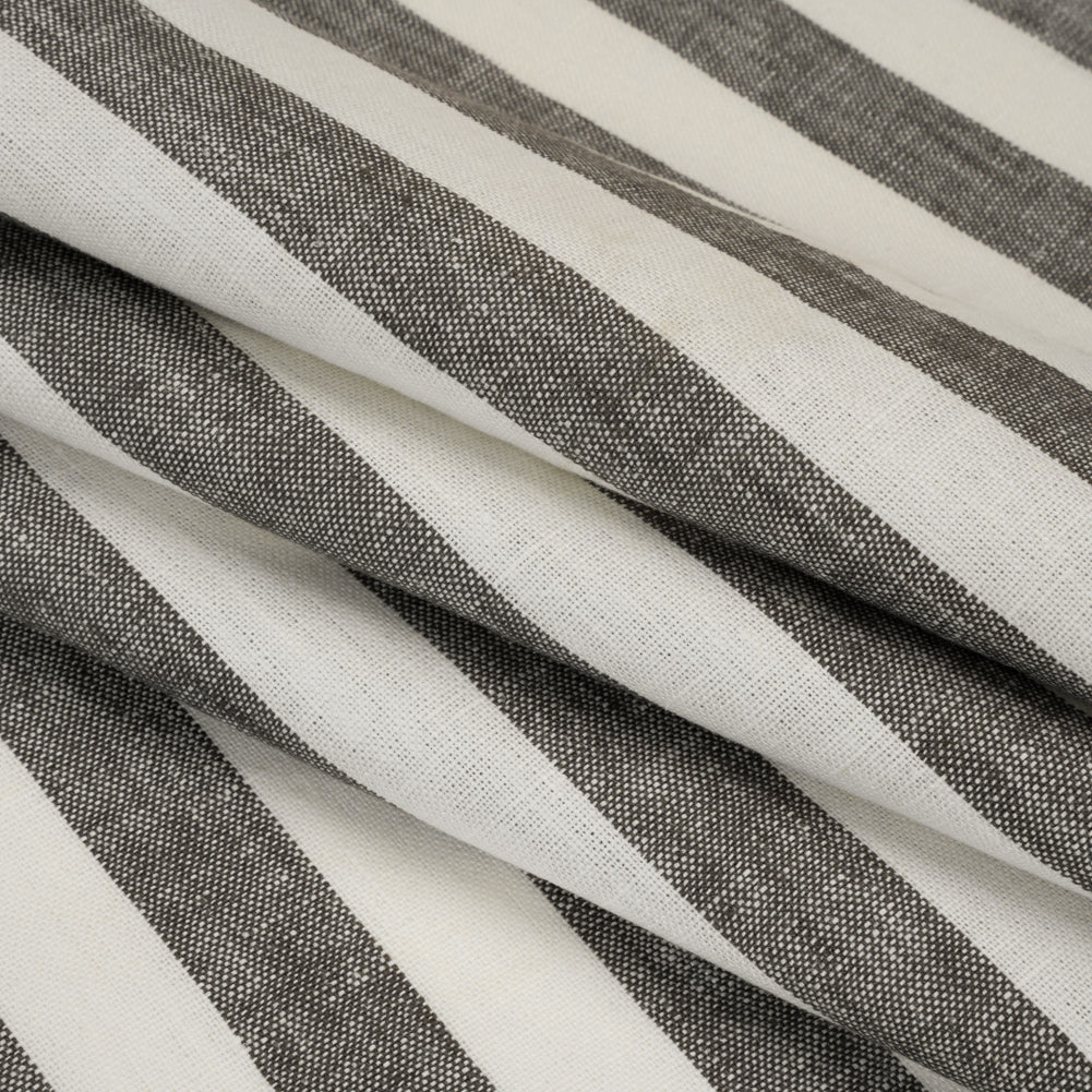 Medium Weight Linen Woven - Smoke Gray and Cream Awning Stripes Folded