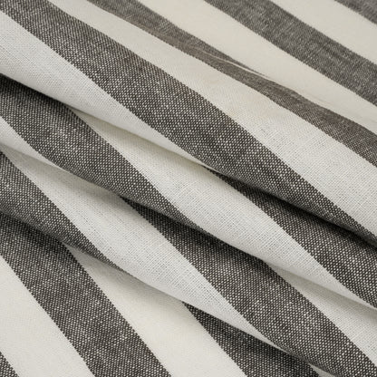 Medium Weight Linen Woven - Smoke Gray and Cream Awning Stripes Folded