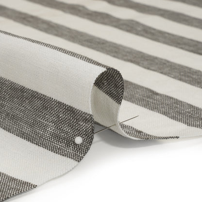 Medium Weight Linen Woven - Smoke Gray and Cream Awning Stripes Detail