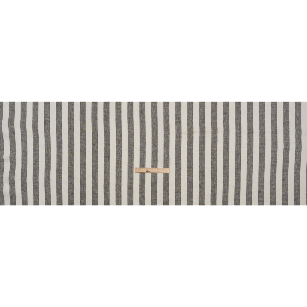 Medium Weight Linen Woven - Smoke Gray and Cream Awning Stripes Full