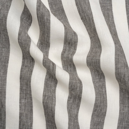 Medium Weight Linen Woven - Smoke Gray and Cream Awning Stripes