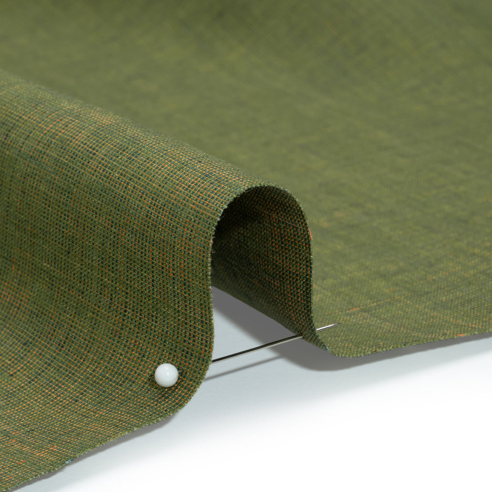 Two-Tone Medium Weight Linen Woven - Kelly Green and Orange Detail