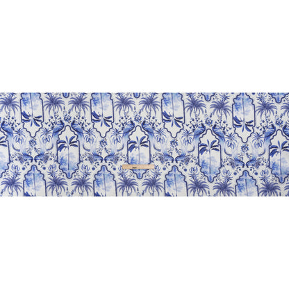 Lightweight Linen Woven - Blue and White Palms in Paradise Full