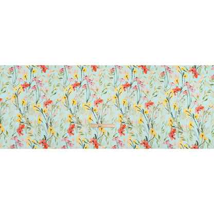 Lightweight Linen Woven - Yellow, Red and Green Watercolor Floral Trails on Ocean Blue Drape